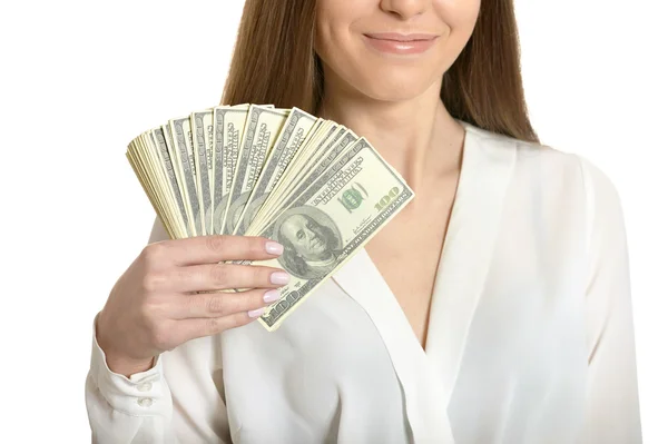 Belle femme avec de l'argent — Photo