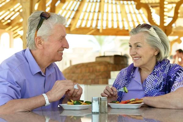 Senior couple having breakfast — Stock Photo, Image