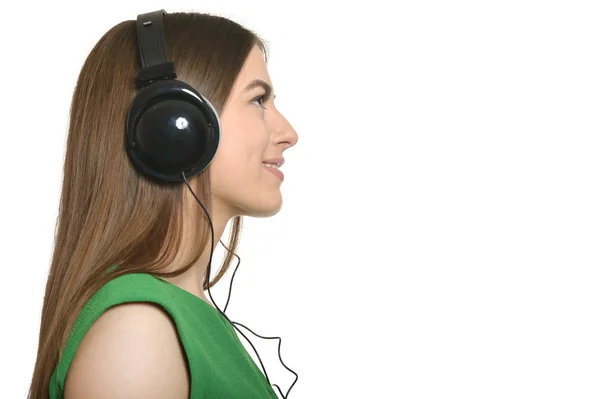 Κορίτσι που ακούει μουσική με ακουστικά — Φωτογραφία Αρχείου
