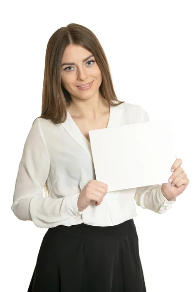 Mujer y blanco vacío en blanco —  Fotos de Stock