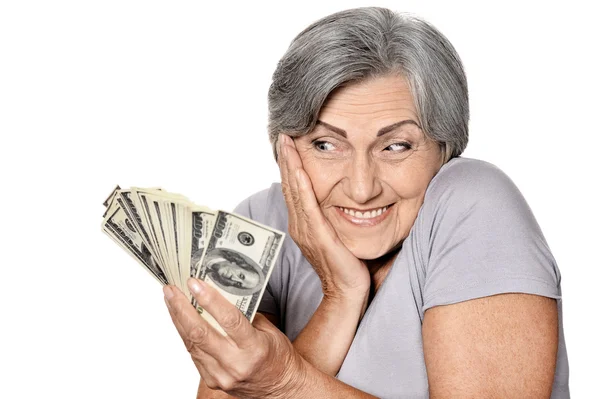 Старша жінка з грошима — стокове фото