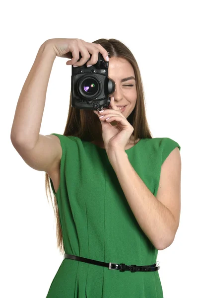 Mladá žena s kamerou — Stock fotografie