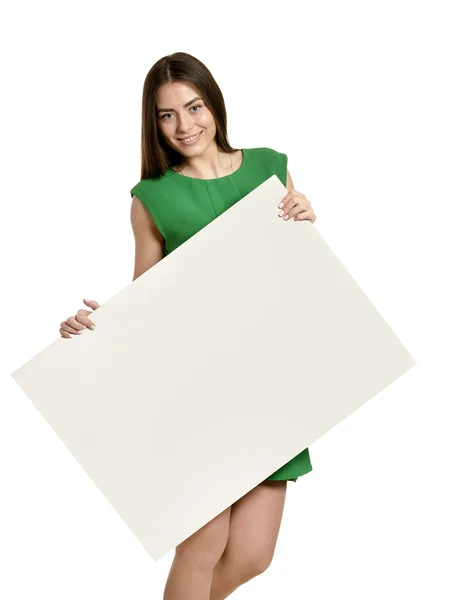 아름 다운 여자와 흰색 간판 — 스톡 사진