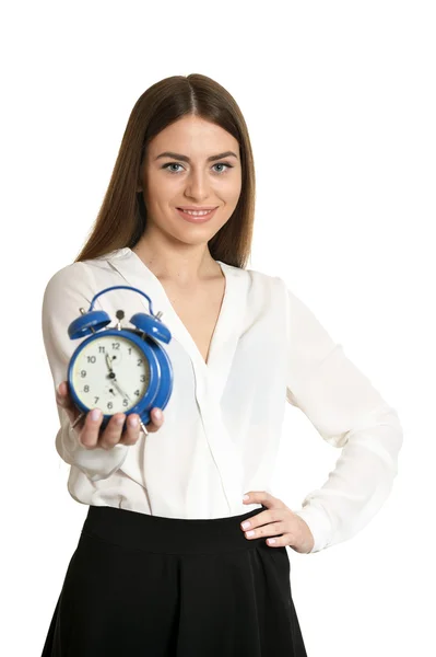 Beautiful woman with  clock — Stock Photo, Image