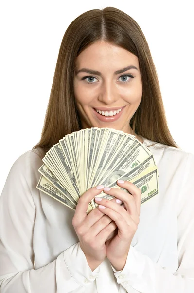 Schöne Frau mit Geld — Stockfoto