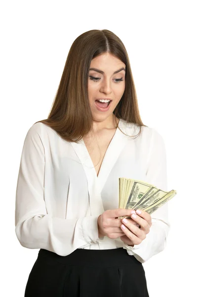 Schöne Frau mit Geld — Stockfoto