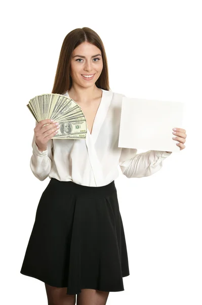 Schöne Frau mit Geld — Stockfoto