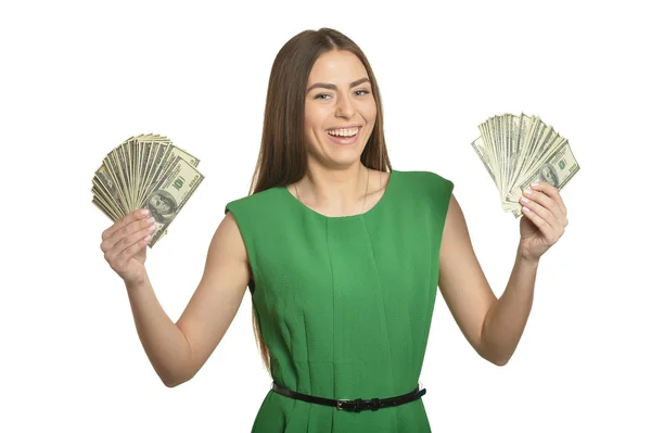 Schöne Frau mit Geld — Stockfoto