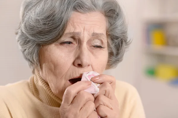 Old woman with  handkerchief — Stock Photo, Image