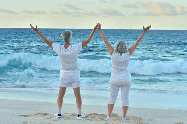 Äldre par på stranden — Stockfoto