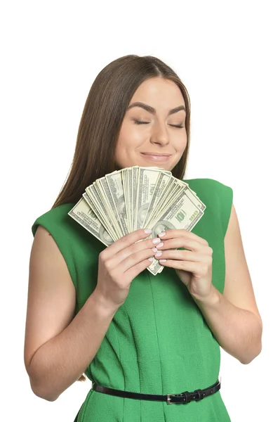 Mulher bonita com dinheiro — Fotografia de Stock