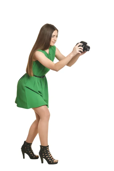 Young woman with camera — Stock Photo, Image