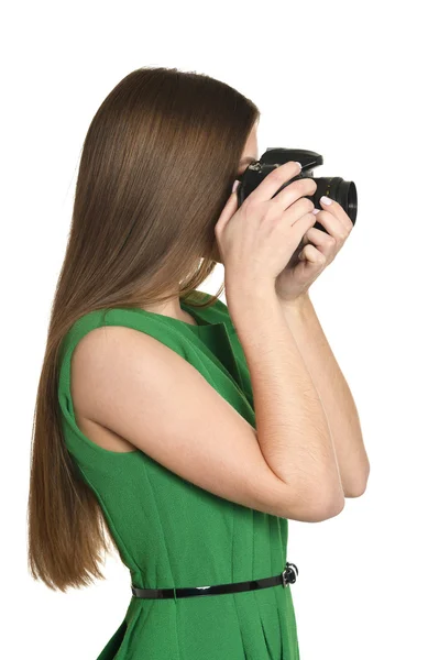 Jovem mulher com câmera — Fotografia de Stock