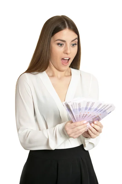 Krásná žena s penězi — Stock fotografie