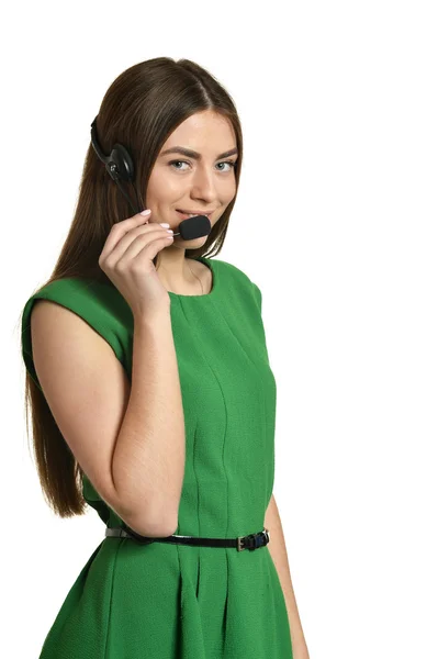 Usługi operatora kobieta z zestawu słuchawkowego — Zdjęcie stockowe