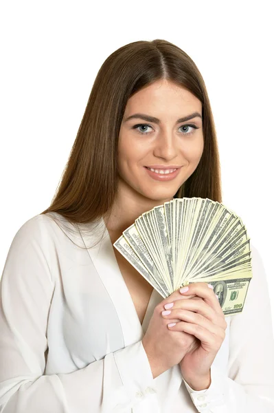 Красивая женщина с деньгами — стоковое фото