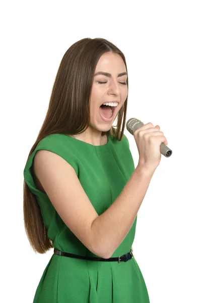 Mladá žena s mikrofonem — Stock fotografie