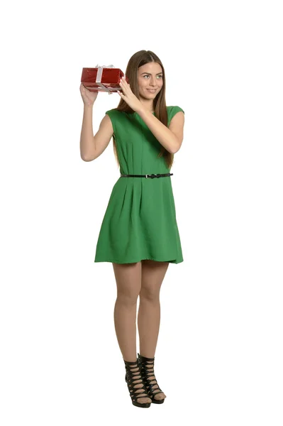 Beautiful  woman with gift box — Stock Photo, Image
