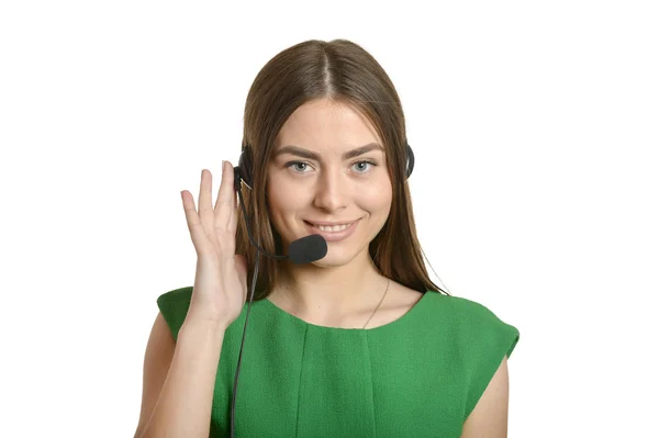 Service operator woman with headset — Stock Photo, Image