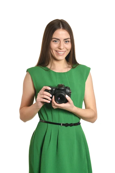Nuori nainen kameran kanssa — kuvapankkivalokuva