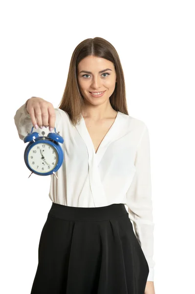 Beautiful woman with  clock — Stock Photo, Image