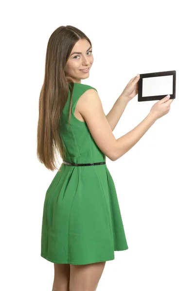 Mooi meisje met tablet pc — Stockfoto