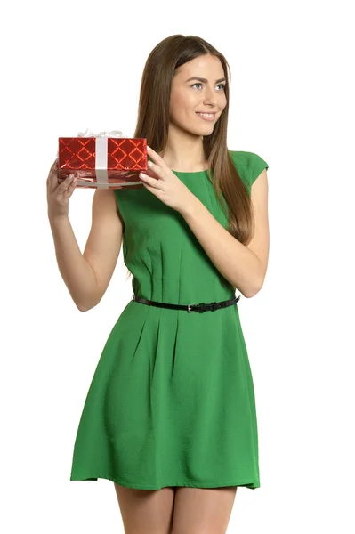 Beautiful  woman with gift box — Stock Photo, Image