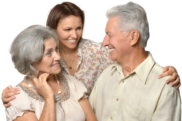 Adult daughter with senior parents — Zdjęcie stockowe