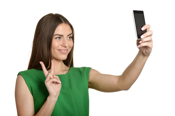 Mooi meisje nemen selfies — Stockfoto