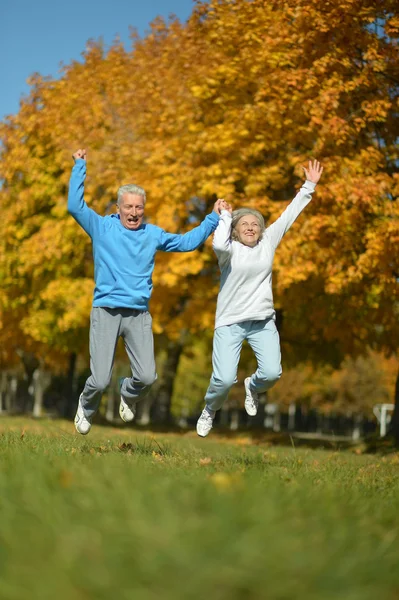 Couple aîné faisant de l'exercice dans le parc — Photo