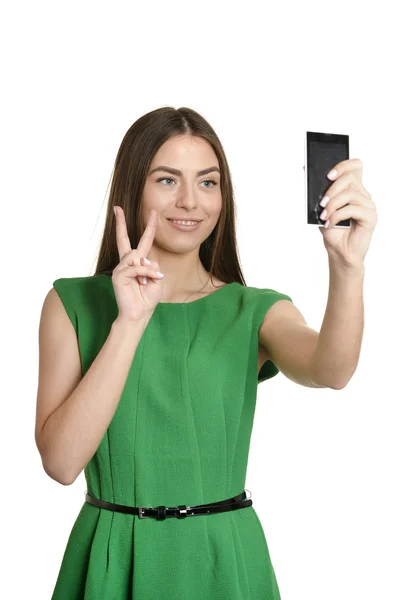 Mooi meisje nemen selfies — Stockfoto