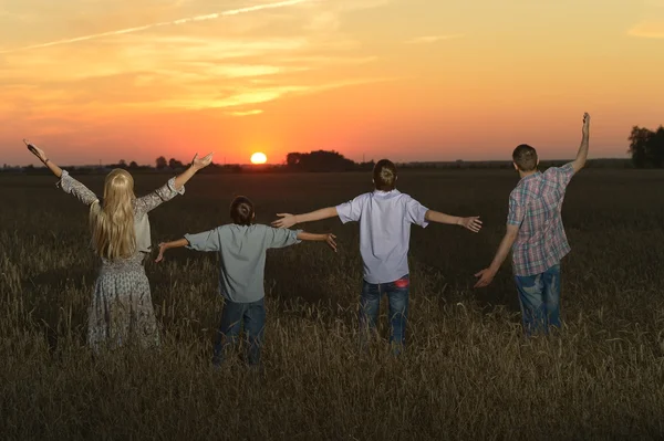 Família no campo de trigo — Fotografia de Stock