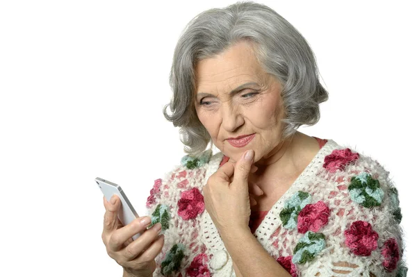 Elderly woman with mobile phone — Stock Photo, Image