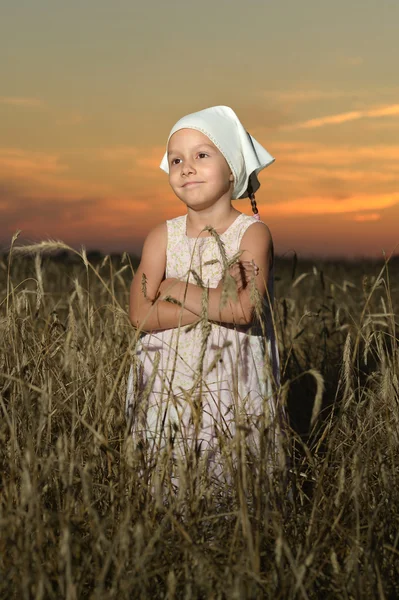 Kleines Mädchen im Weizenfeld — Stockfoto