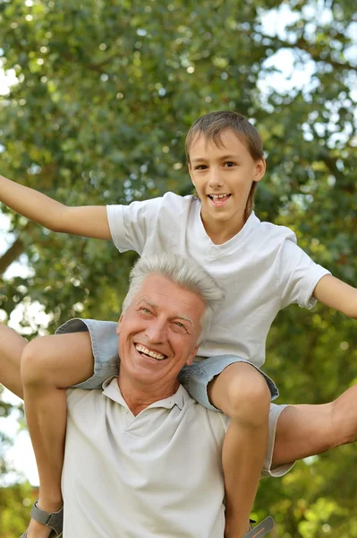 Grandfather and grandson in  park — Stock Photo, Image