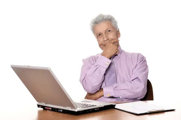 Mature businessman working with laptop — Stock Photo, Image