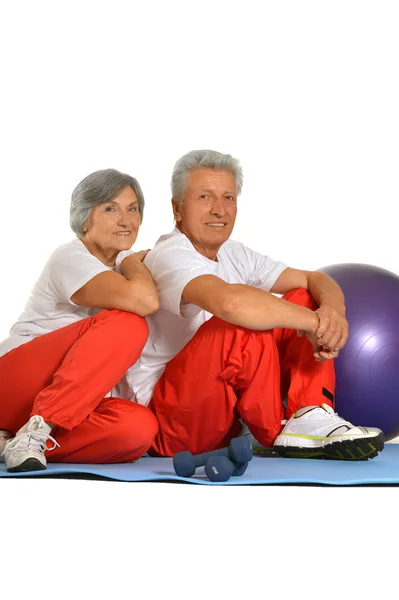 Äldre par att ha resten av gym — Stockfoto