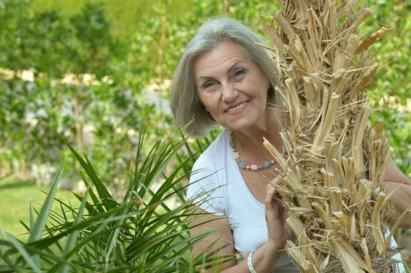 Seniorin im Sommerpark — Stockfoto