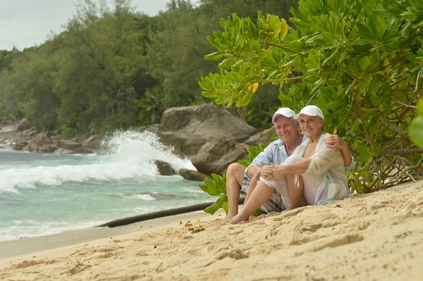 Couple âgé assis sur le banc — Photo