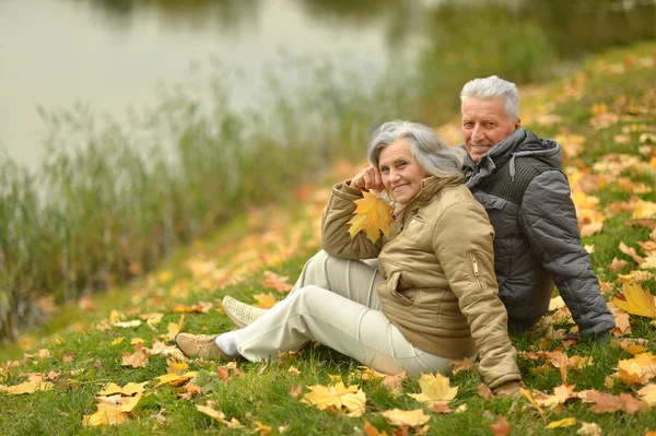 湖の近くの年配のカップル — ストック写真