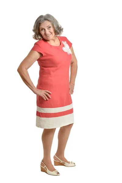 Senior woman in bright dress — Stock Photo, Image