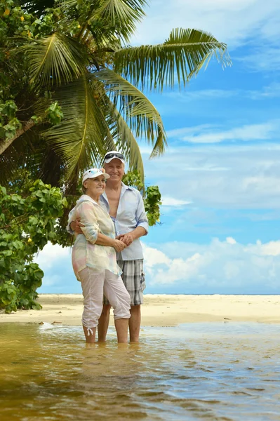 Pareja de ancianos descansan en resort tropical — Foto de Stock