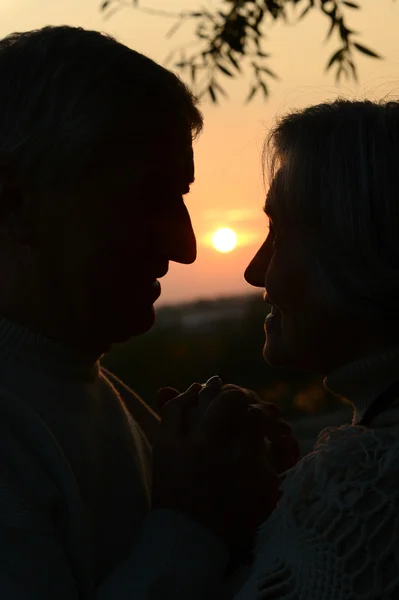 Casal de idosos ao pôr do sol — Fotografia de Stock