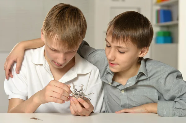 Zwei glückliche Brüder mit Spielzeug — Stockfoto