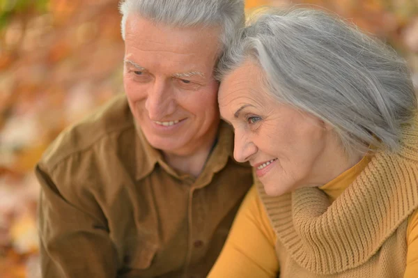 Pareja mayor relajarse en el parque de otoño — Foto de Stock