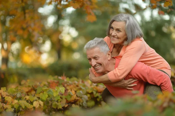 Coppia anziana rilassarsi nel parco autunnale — Foto Stock