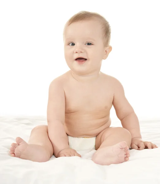 Adorable baby girl  in pampers Stock Photo