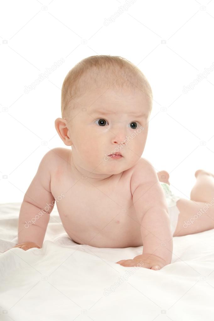 Adorable baby girl in pampers Stock Photo by ©aletia 77263614