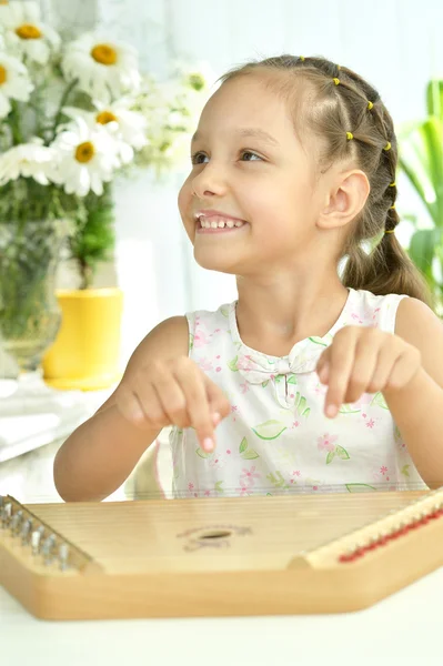 Little girl with Music instrument gusli — Stock Photo, Image