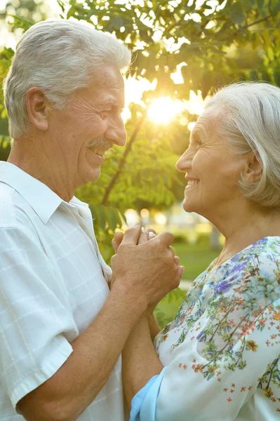 Äldre par på promenad i sommar — Stockfoto